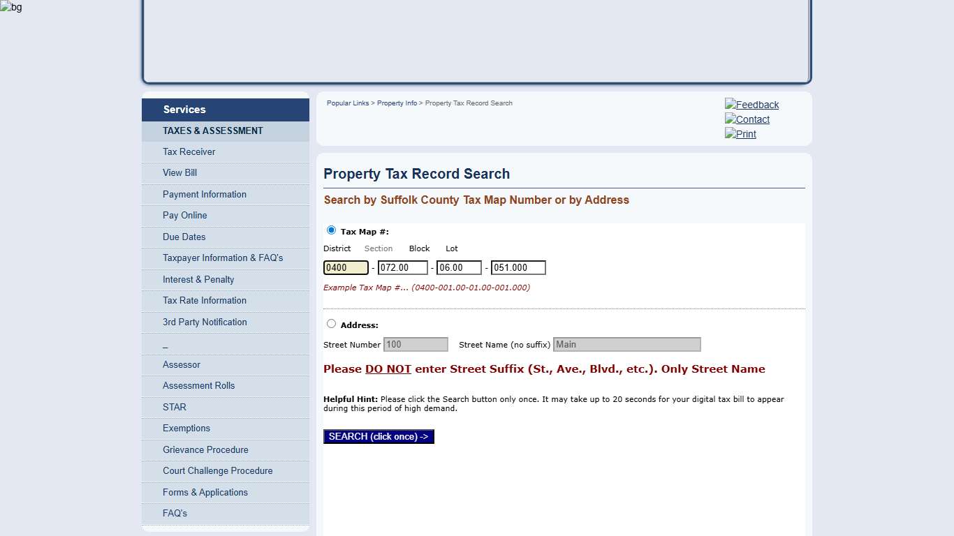 Property Tax Record Search - Town of Huntington, Long Island, New York