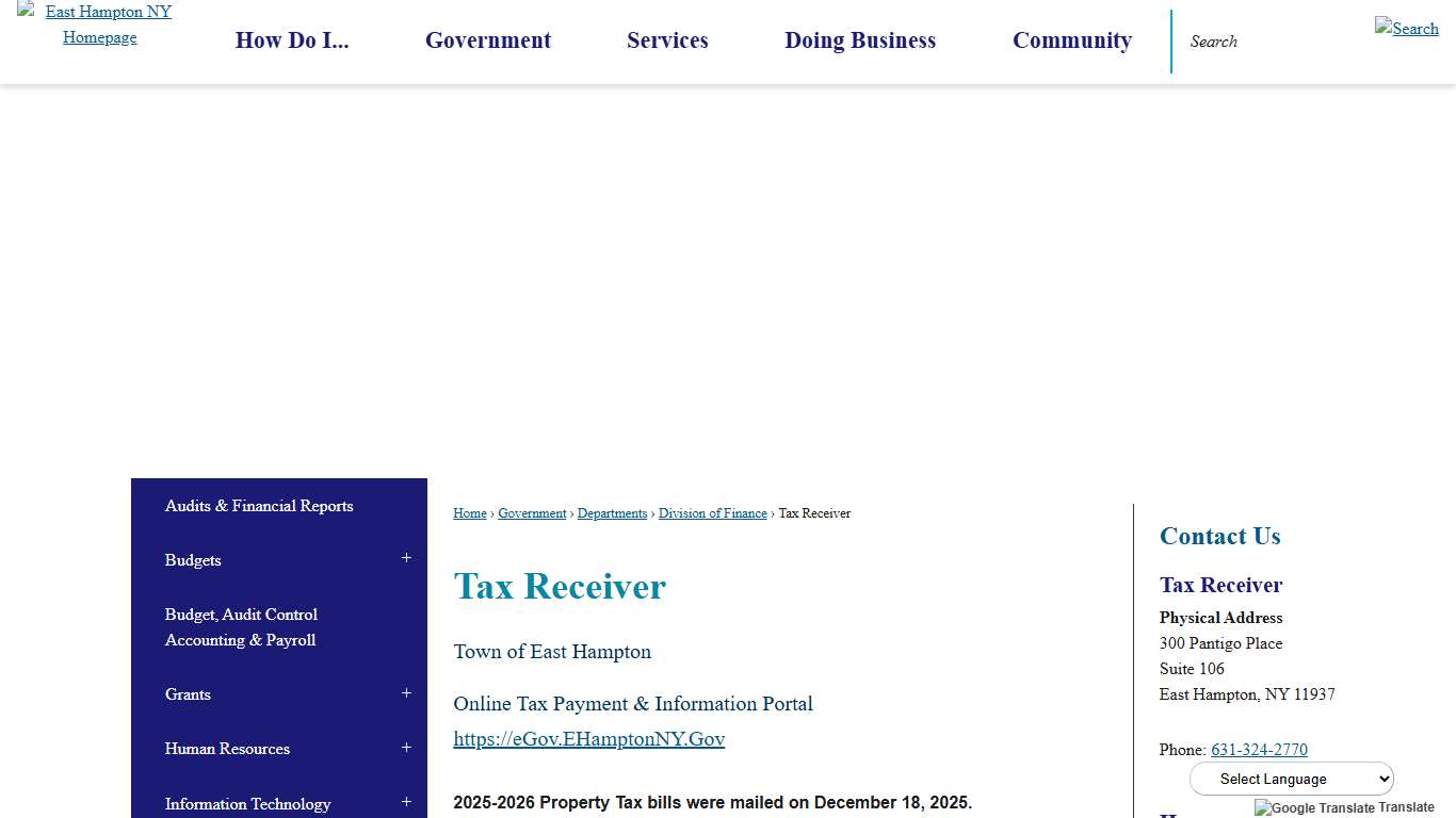 Tax Receiver | East Hampton Town, NY