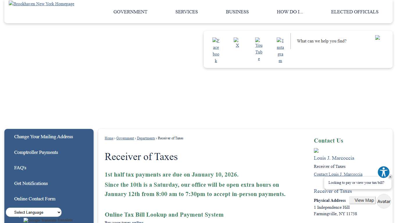Receiver of Taxes | Brookhaven, NY